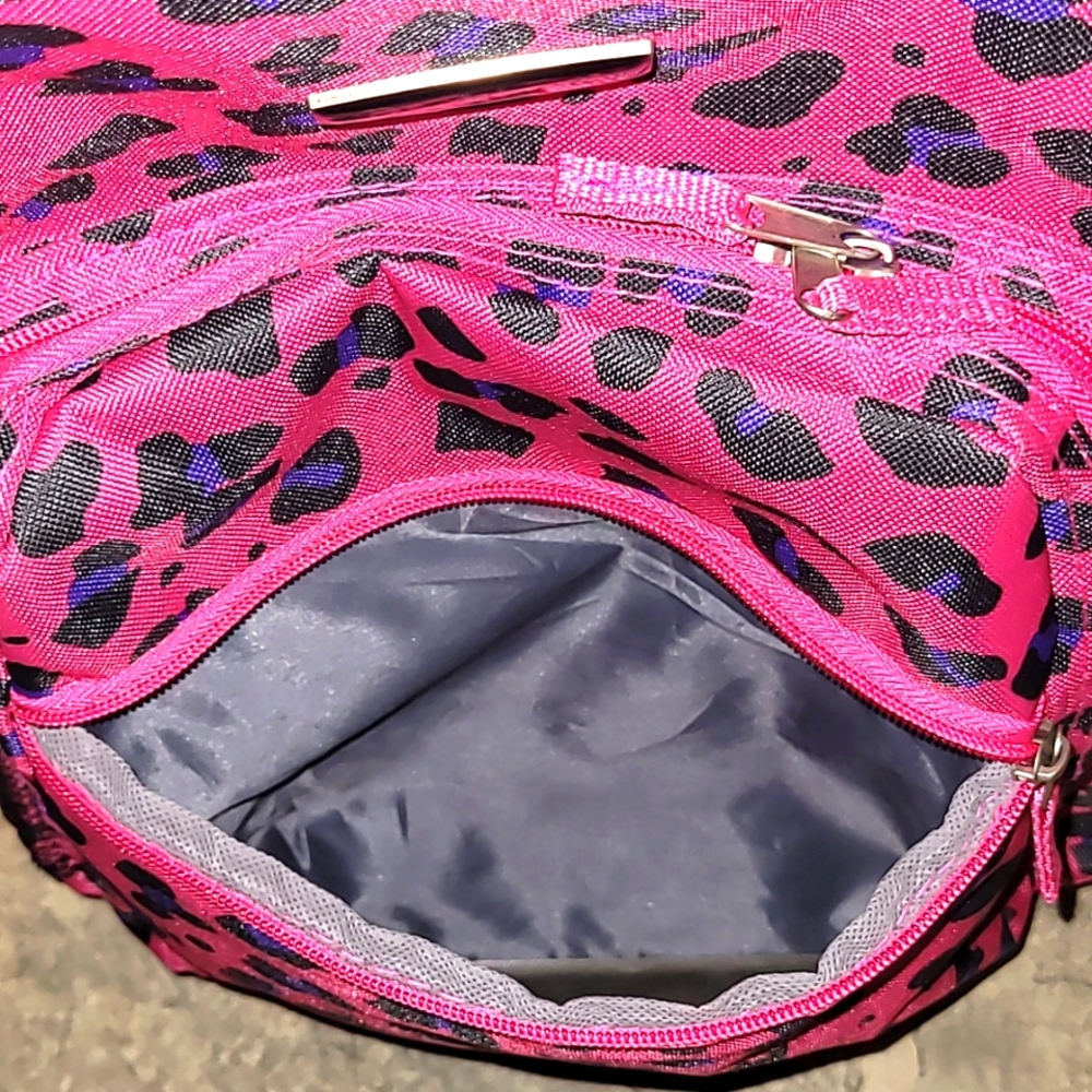Pink Leopard Print Rolling Backpack - Picture 13 of 14